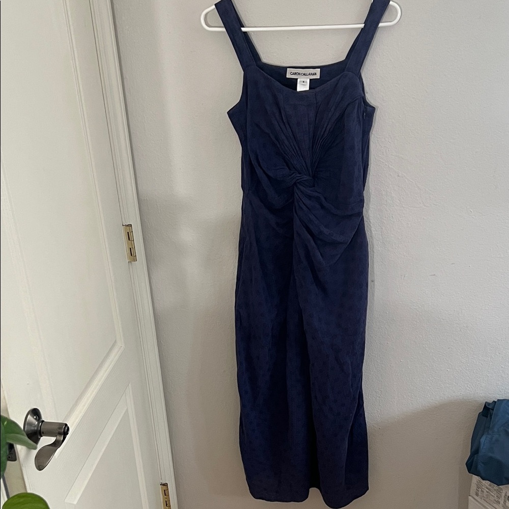 Caron Callahan Blue linen blend midi dress twist front size small
